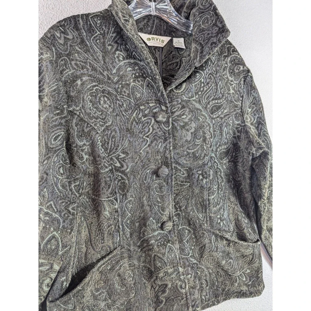 Orvis Jacket Women's Size M Paisley Button‎ Front Long Sleeve Boho Deep Green